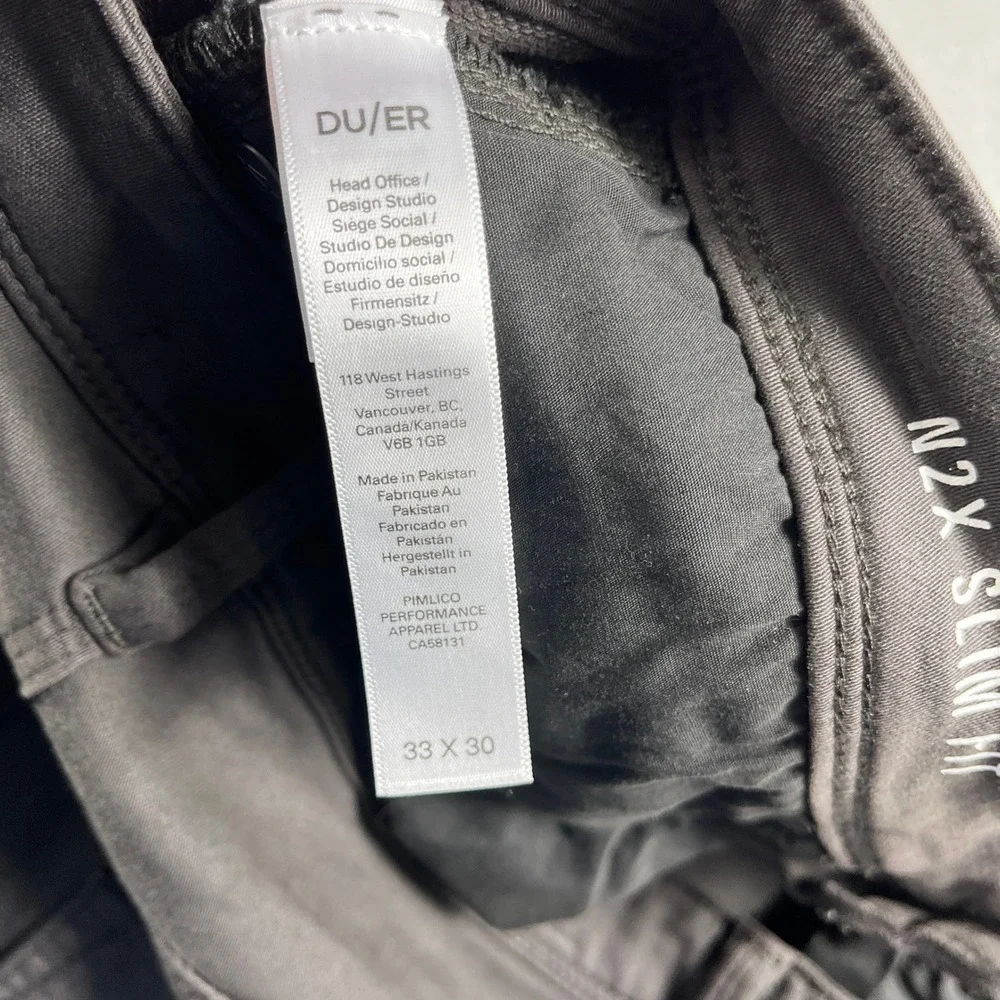 DUER N2X Slim Fit Pants Mens 33x30 Charcoal Grey Performance Stretch 5-Pocket - Picture 6 of 8